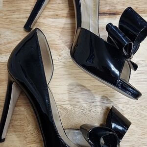 Black Patent Bow Peep-Toe High Heel Pump